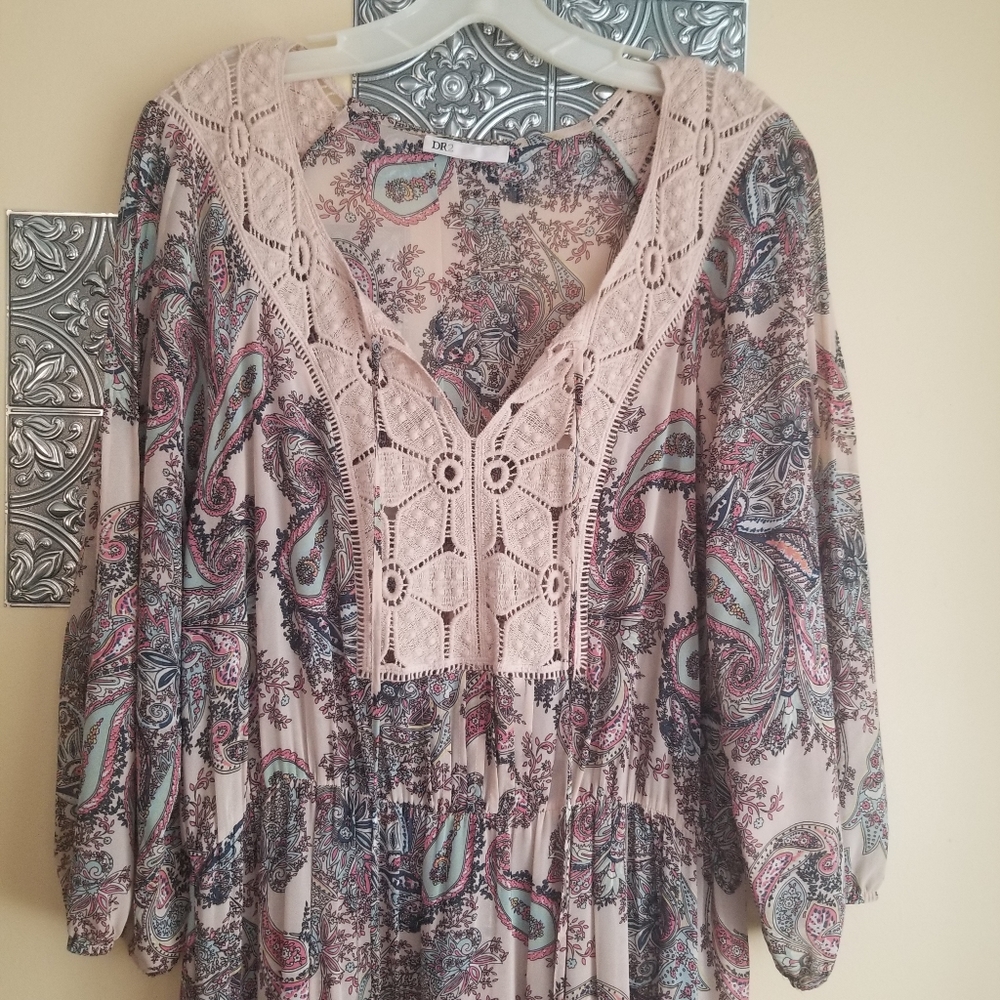 Boho Romantic Paisley Maxi Dress Sz L/XL